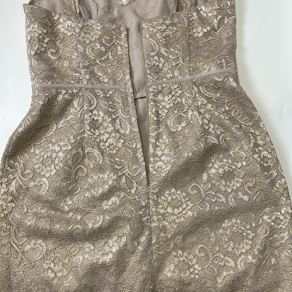 David's Bridal Short Tank Lace Dress Sz 8 Gold Cream V-Neckline Pleated Wedding - Picture 10 of 16